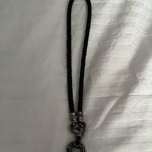 Judith Ripka inspired heart pendant with black rope necklace